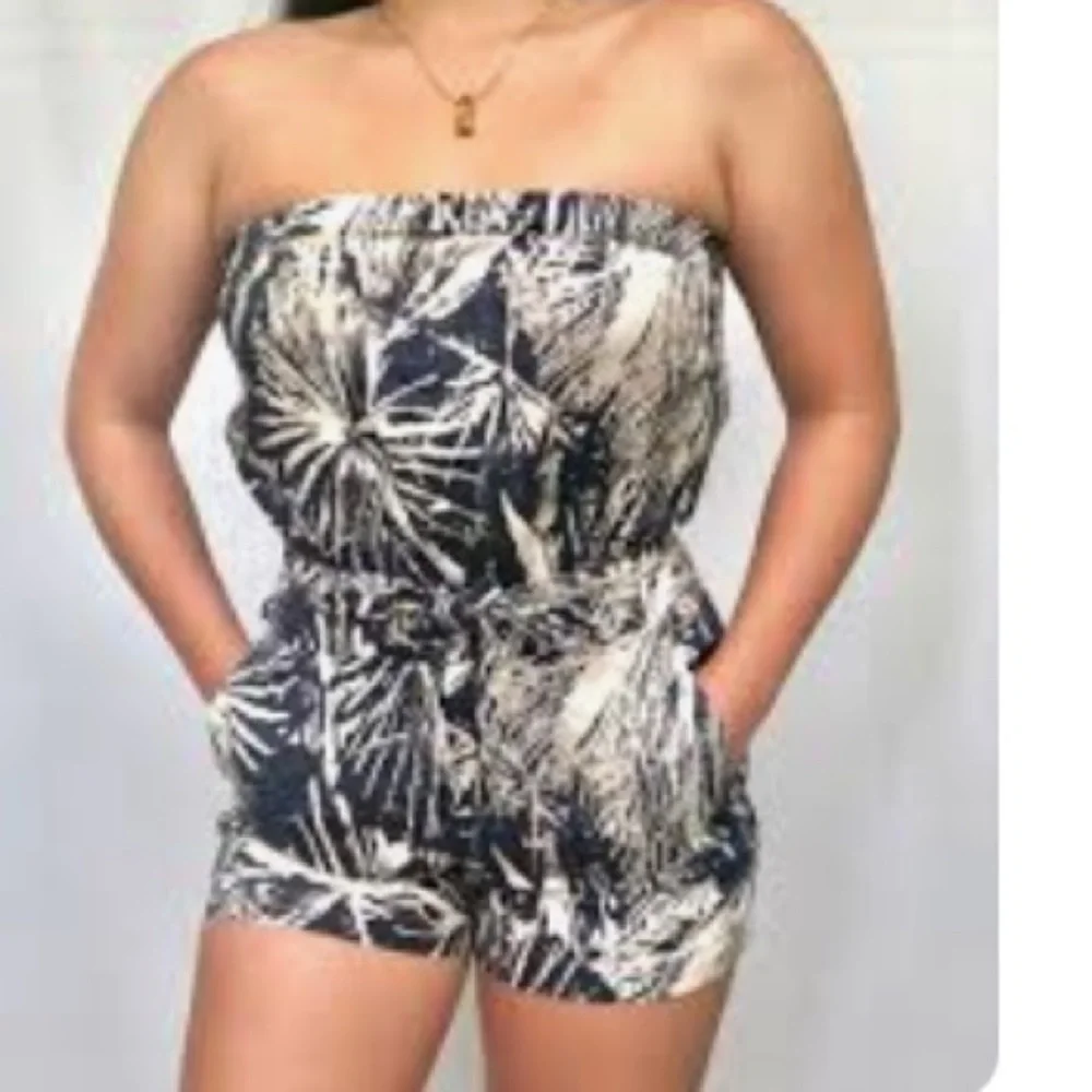 Banana Republic Womens 100% Linen Tube Top Romper 4 Vacation Beach Casual Y2k